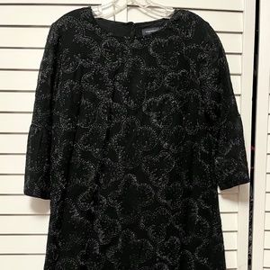 French Connection Sz 8 Cotton Metallic Embroidered Bell Sleeve Shift Mini Dress